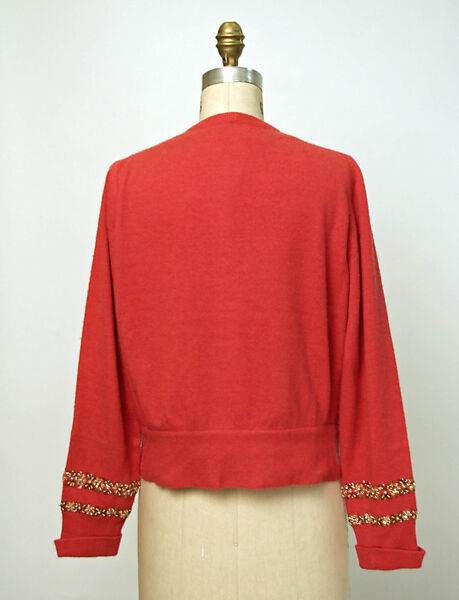 Cocktail sweater, Mainbocher (French and American, founded 1930), cashmere, plastic, glass, American