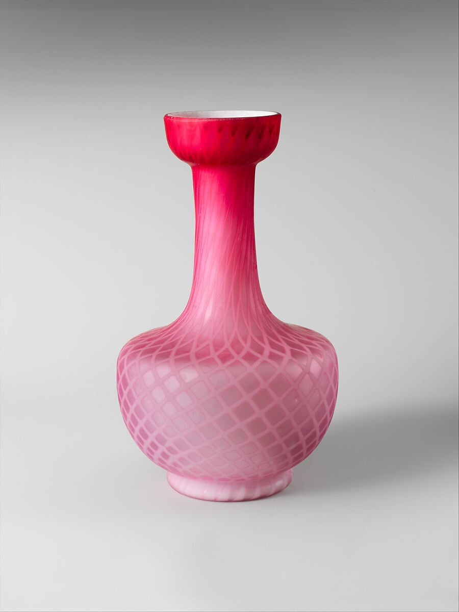 Vase, Blown satin cranberry glass, American 