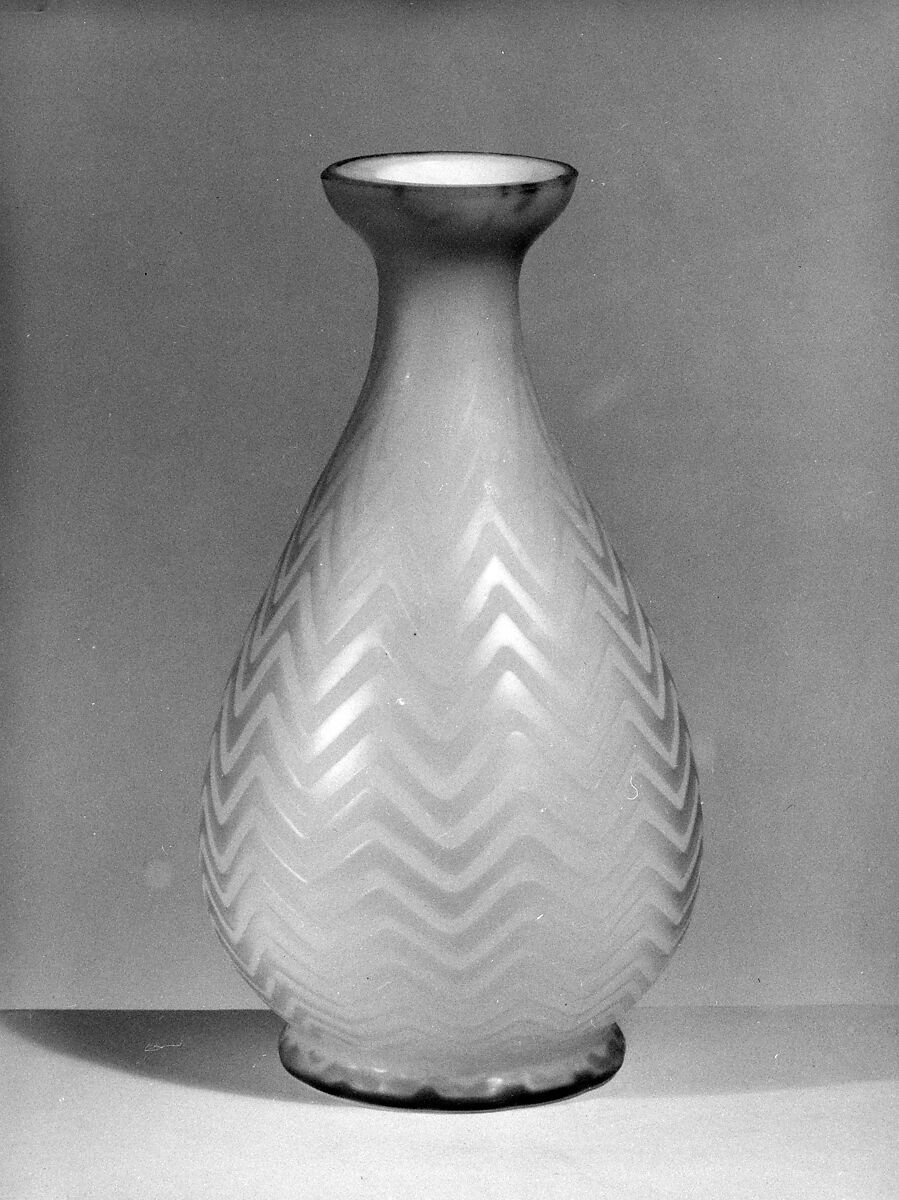 Vase, Blown satin yellow glass, American 