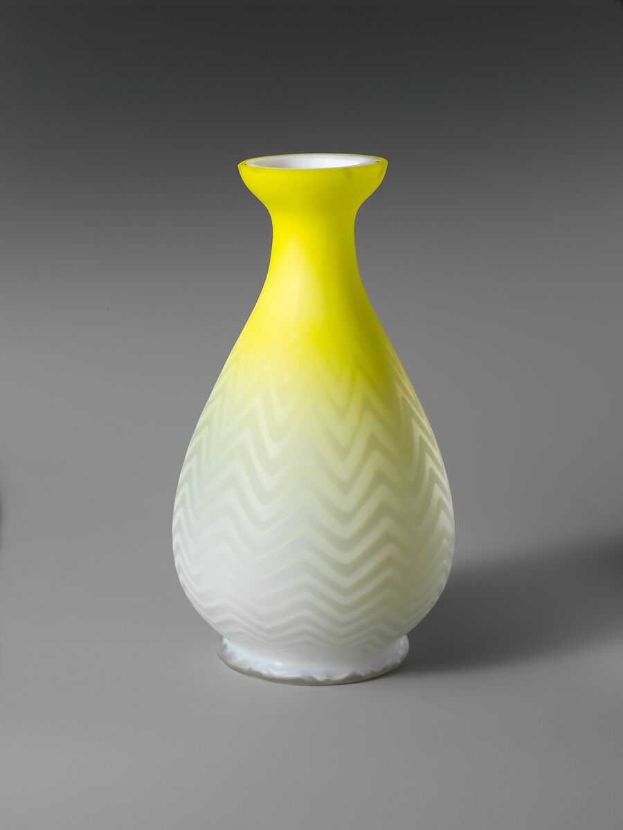 Vase, Blown satin yellow glass, American 