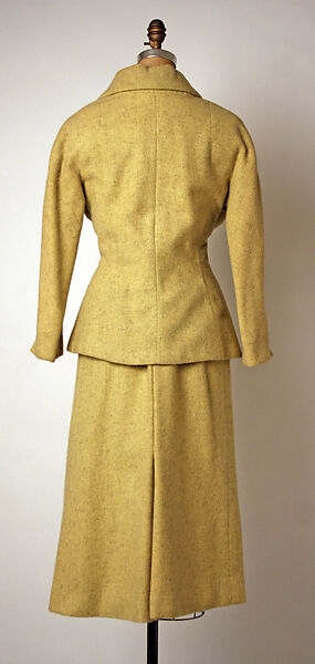 Suit, Attributed to House of Dior (French, founded 1946), wool, silk, wood (?), French