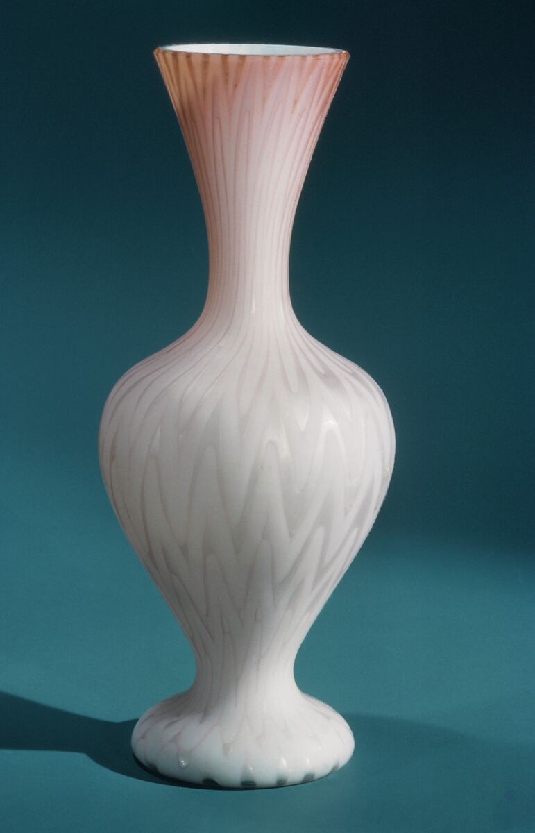 Vase, Blown satin yellow glass, American 