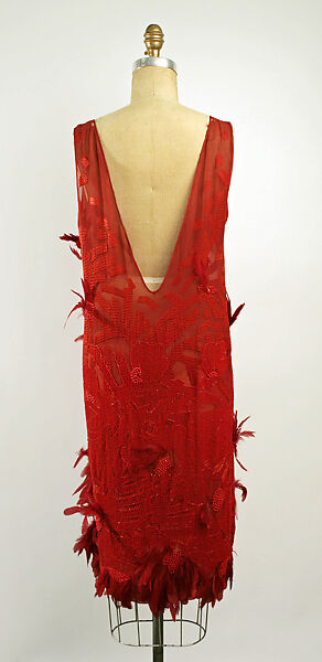 "Josephine Baker" dress, Attributed to House of Drecoll (French, 1902–1931), silk, glass beads, feathers, French