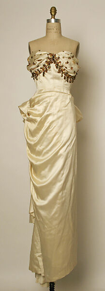 Evening dress, Jacques Fath (French, 1912–1954), silk (probably), glass, simulated pearls, French 