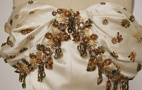 Evening dress, Jacques Fath (French, 1912–1954), silk (probably), glass, simulated pearls, French