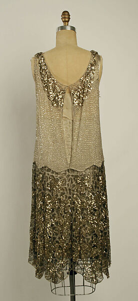 Evening dress, cotton, beads, French