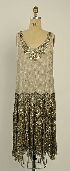 Evening dress, cotton, beads, French 