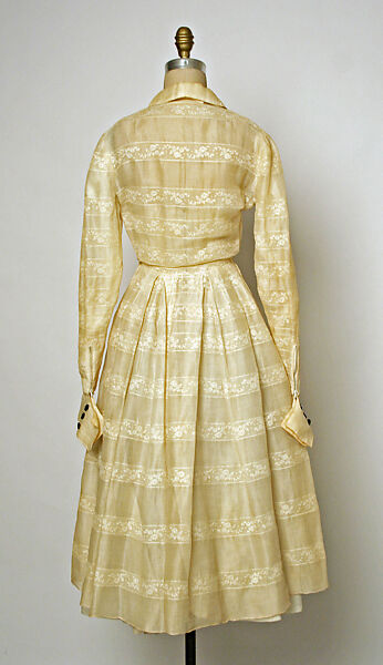 Cocktail dress, Jacques Fath (French, 1912–1954), cotton, bone, leather, French
