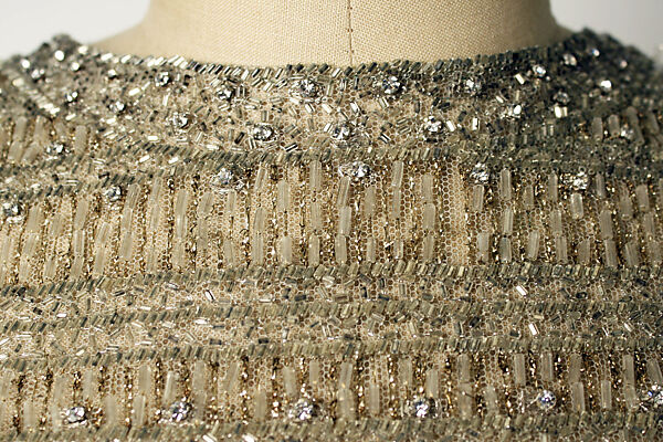 Evening dress, House of Dior (French, founded 1946), silk, crystal beading, metallic thread, French