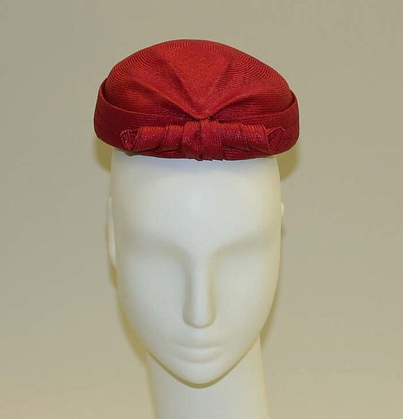 Ensemble, (a–c) House of Jacques Fath (French, founded 1937), (a, b) linen, silk, nylon
(c) linen, leather
(d) straw, French