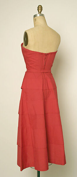 Ensemble, (a–c) House of Jacques Fath (French, founded 1937), (a, b) linen, silk, nylon
(c) linen, leather
(d) straw, French