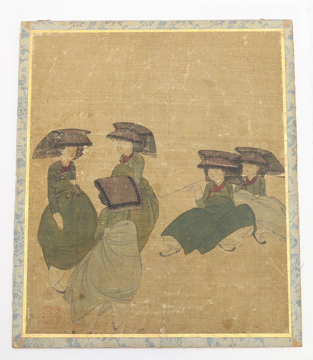 Genre Paintings, Unidentified artist, Album of four leaves; ink and color on silk, Korea