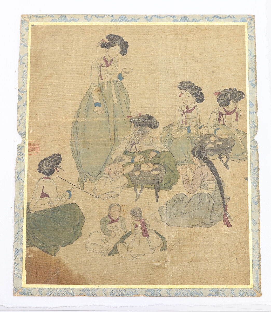 Genre Paintings, Unidentified artist, Album of four leaves; ink and color on silk, Korea