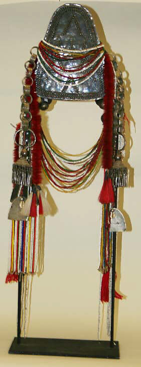 Ensemble, cotton, hemp, silver, glass, shell, Burma (Loimi Akha)