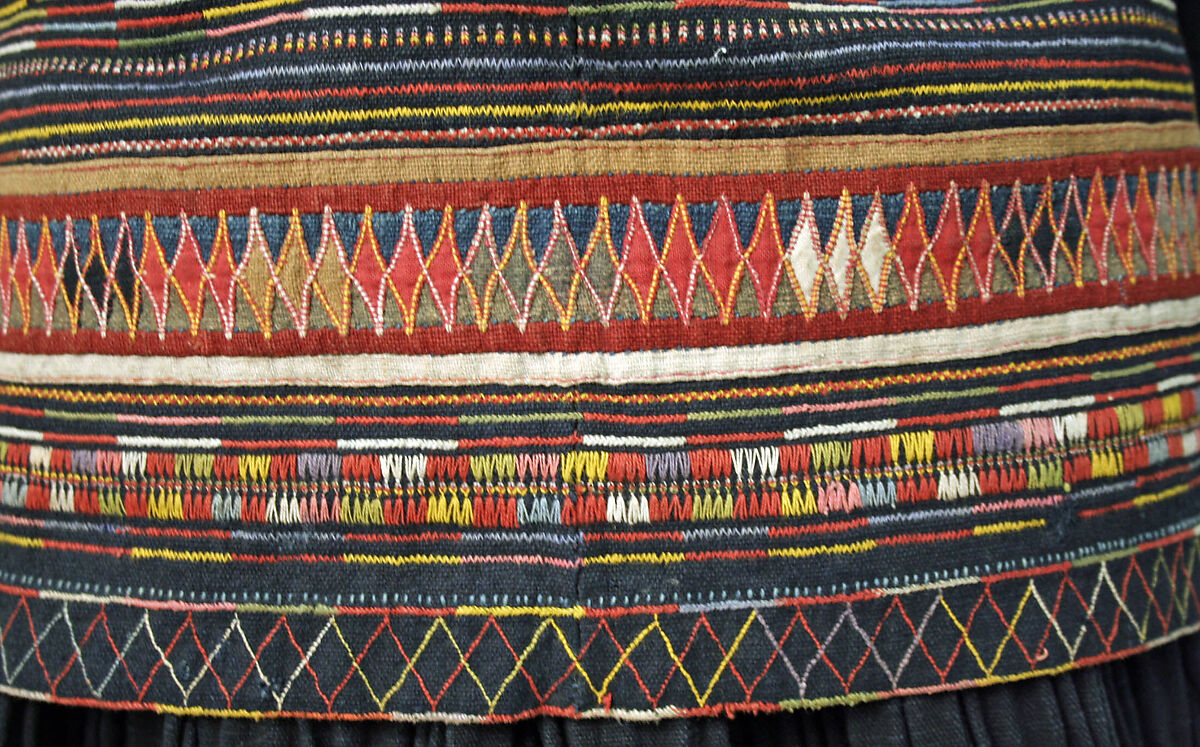 Ensemble, cotton, hemp, silver, glass, shell, Burma (Loimi Akha)