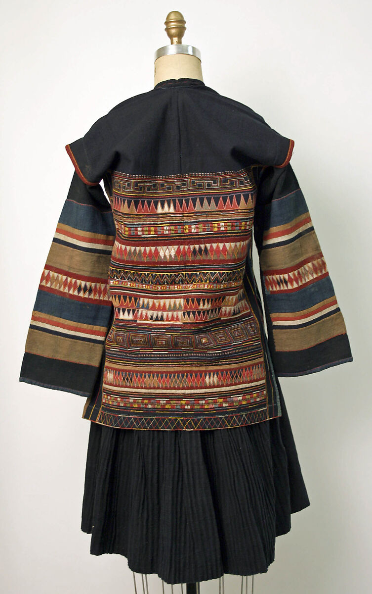 Ensemble, cotton, hemp, silver, glass, shell, Burma (Loimi Akha)