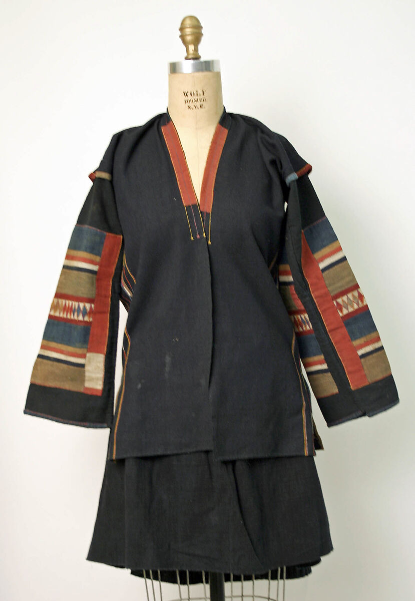 Ensemble, cotton, hemp, silver, glass, shell, Burma (Loimi Akha) 