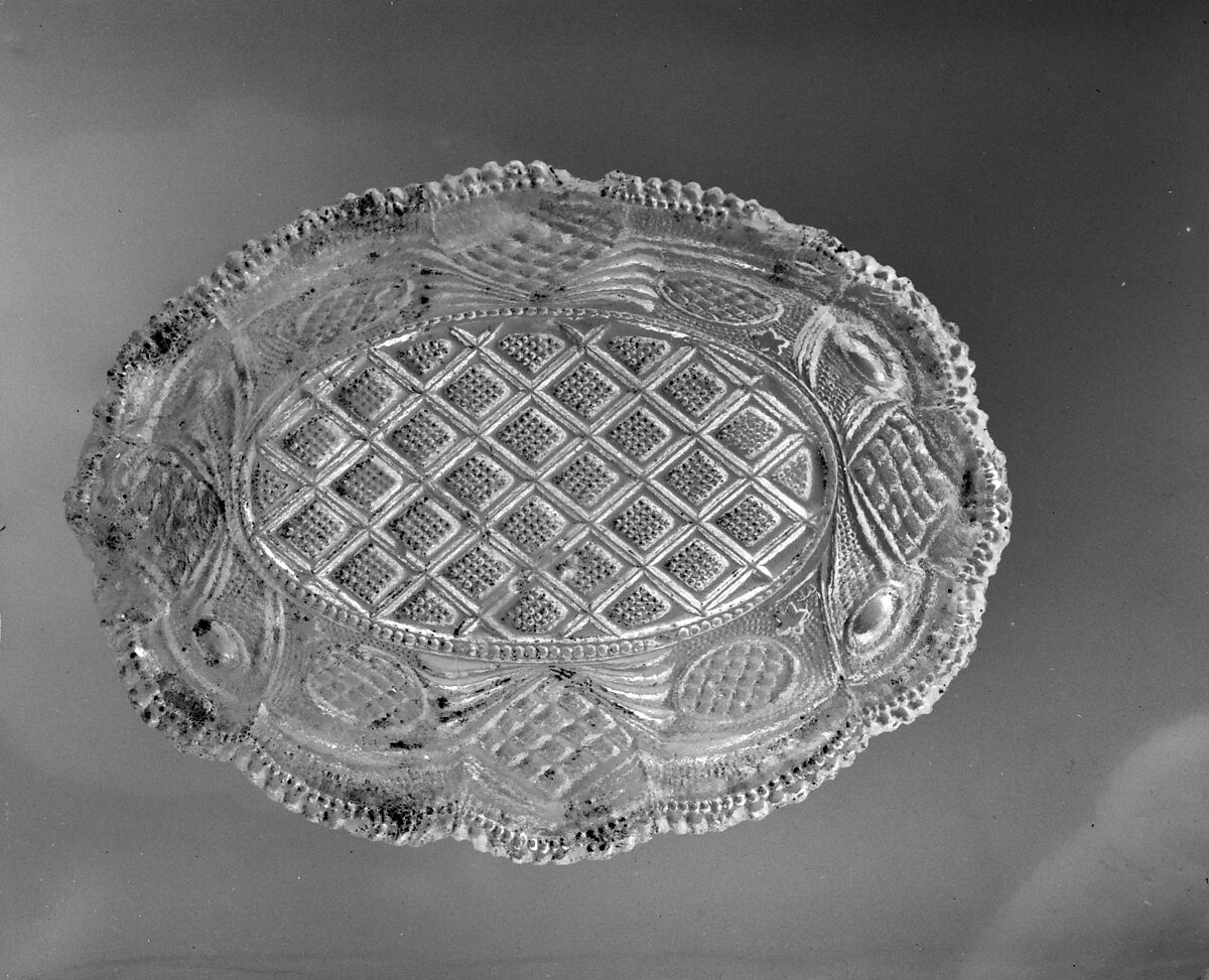 Vegetable Dish, Lacy pressed glass, American 
