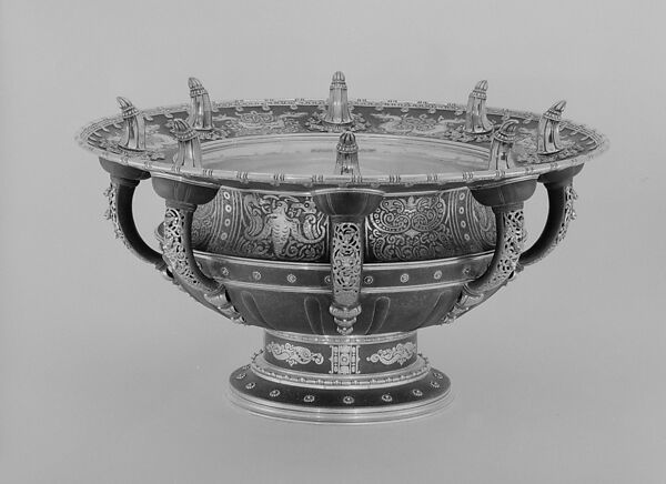 Viking Punch Bowl, Tiffany &amp; Co. (1837–present), Iron, silver, gold, and streaked ebony, American