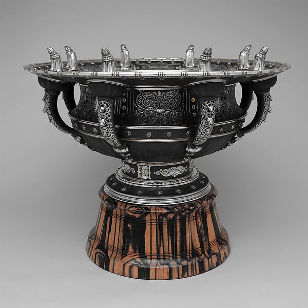 Viking Punch Bowl, Tiffany &amp; Co. (1837–present), Iron, silver, gold, and streaked ebony, American 