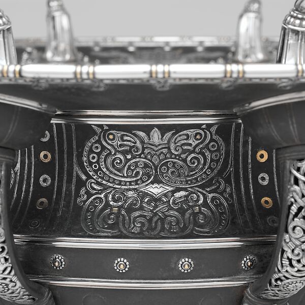 Viking Punch Bowl, Tiffany &amp; Co. (1837–present), Iron, silver, gold, and streaked ebony, American