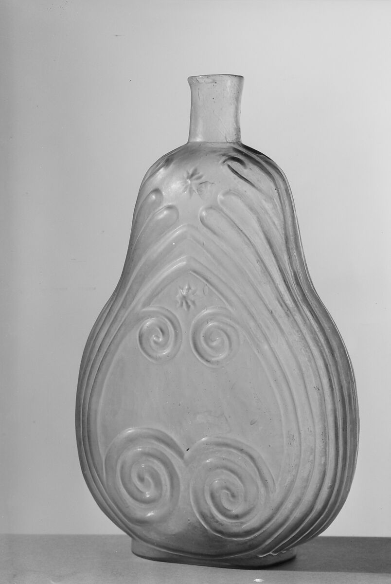 Violin Bottle, Free-blown molded aquamarine glass, American 