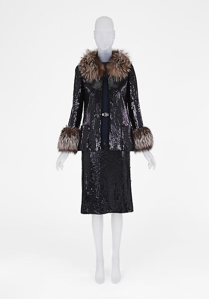 Evening ensemble, Bill Blass Ltd. (American, founded 1970), rayon, plastic, fur, American 