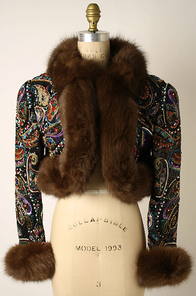Evening bolero, Oscar de la Renta, LLC. (American, founded 1965), silk, plastic, fur, American 