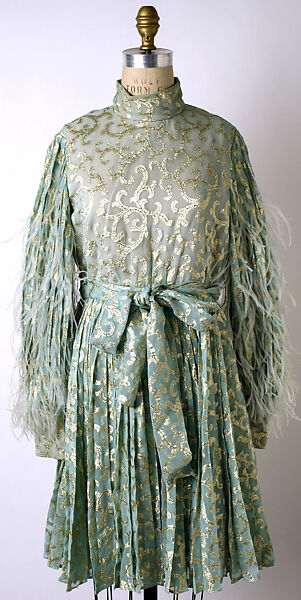Evening dress, Oscar de la Renta, LLC. (American, founded 1965), silk, metal, feathers, American 