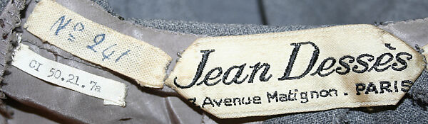 Dress, Jean Dessès (French (born Egypt), Alexandria 1904–1970 Athens), teca estron, French