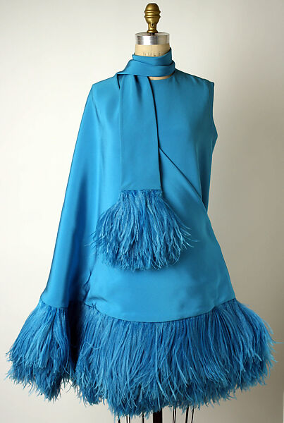 Evening ensemble, Pierre Cardin (French (born Italy), San Biagio di Callalta 1922–2020 Neuilly), silk, feathers, French 