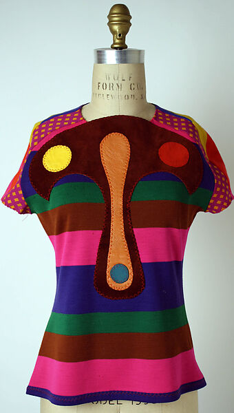 Blouse, Stephen Burrows (American, born 1943), wool, leather, American 