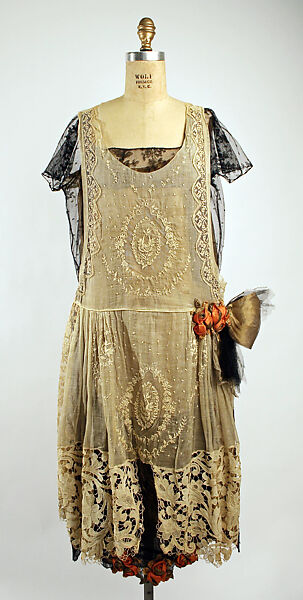 Evening dress, Boué Soeurs (French, 1897–1957), cotton, linen, silk, metallic thread, French 