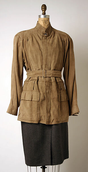 Ensemble, Giorgio Armani (Italian, founded 1974), leather, silk, wool, Italian 