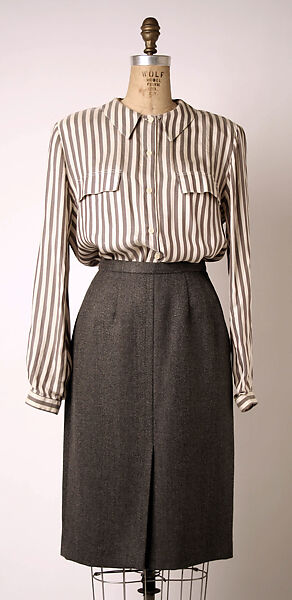 Ensemble, Giorgio Armani (Italian, founded 1974), leather, silk, wool, Italian