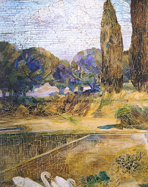 Garden Landscape, Designed by Louis C. Tiffany (American, New York 1848–1933 New York), Favrile-glass mosaic, American