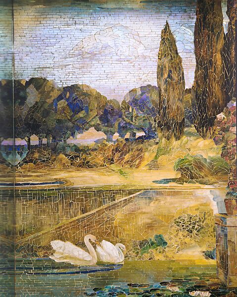 Garden Landscape, Designed by Louis C. Tiffany (American, New York 1848–1933 New York), Favrile-glass mosaic, American