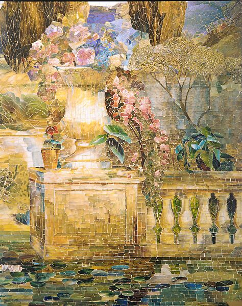 Garden Landscape, Designed by Louis C. Tiffany (American, New York 1848–1933 New York), Favrile-glass mosaic, American