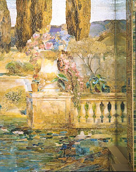 Garden Landscape, Designed by Louis C. Tiffany (American, New York 1848–1933 New York), Favrile-glass mosaic, American