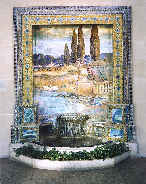 Garden Landscape, Designed by Louis C. Tiffany (American, New York 1848–1933 New York), Favrile-glass mosaic, American