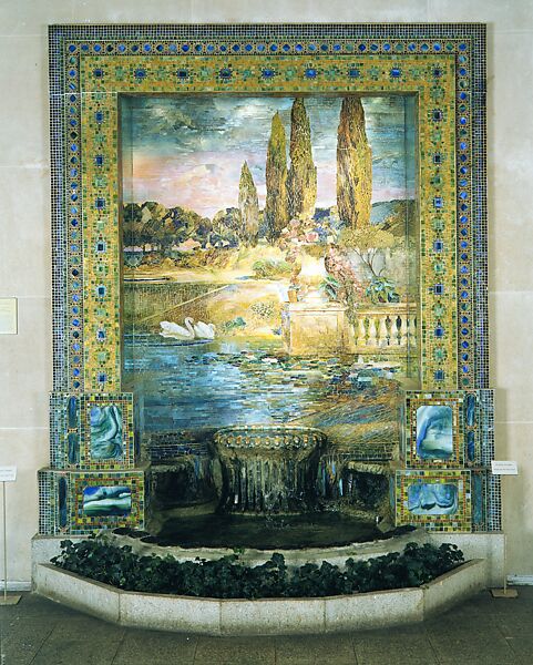 Garden Landscape, Designed by Louis C. Tiffany (American, New York 1848–1933 New York), Favrile-glass mosaic, American