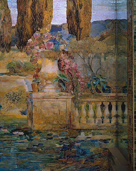 Garden Landscape, Designed by Louis C. Tiffany (American, New York 1848–1933 New York), Favrile-glass mosaic, American