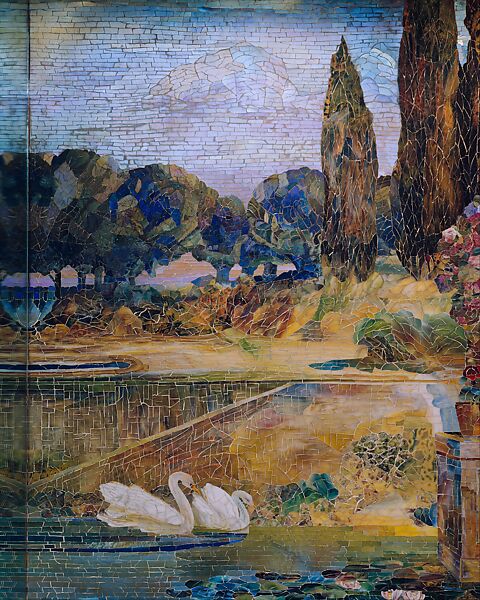 Garden Landscape, Designed by Louis C. Tiffany (American, New York 1848–1933 New York), Favrile-glass mosaic, American