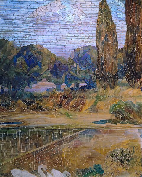 Garden Landscape, Designed by Louis C. Tiffany (American, New York 1848–1933 New York), Favrile-glass mosaic, American