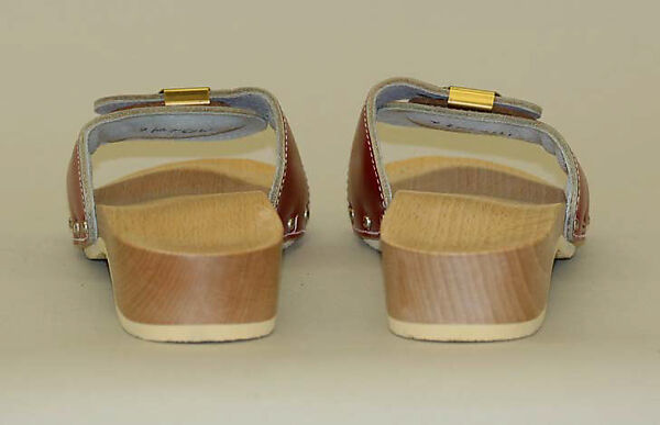 Sandals, Scholl, Inc. (American), leather, wood, rubber, American