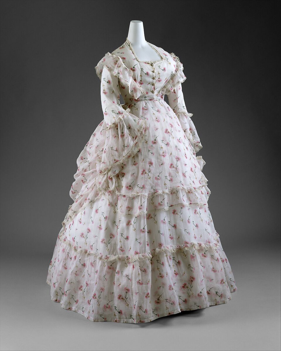 Dress, a) cotton, porcelain; b) cotton, French 