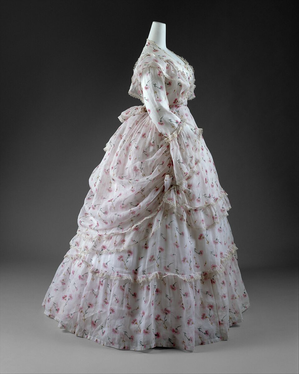 Dress, a) cotton, porcelain; b) cotton, French