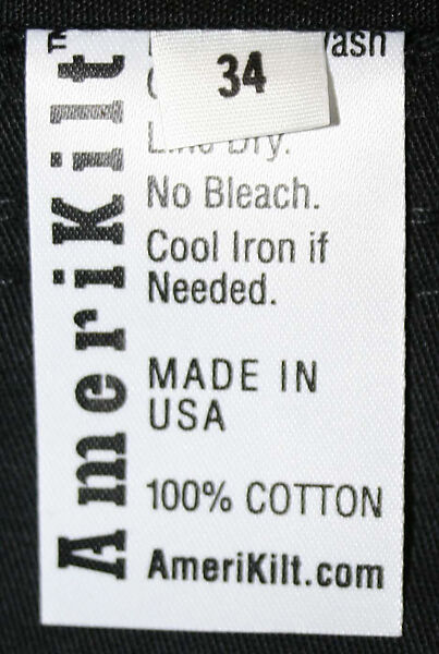Kilt, Amerikilt (American, founded 2002), a,b) cotton; metal
c) leather; metal, American