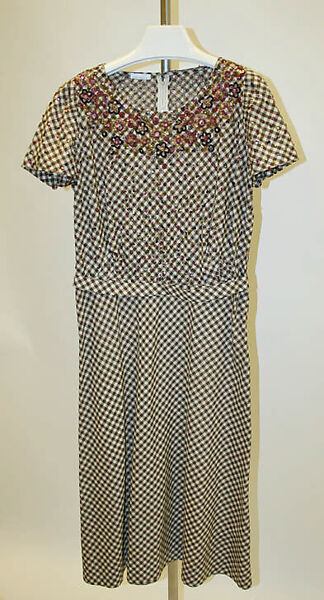 Evening ensemble, Mainbocher (French and American, founded 1930), cotton, plastic, glass, American