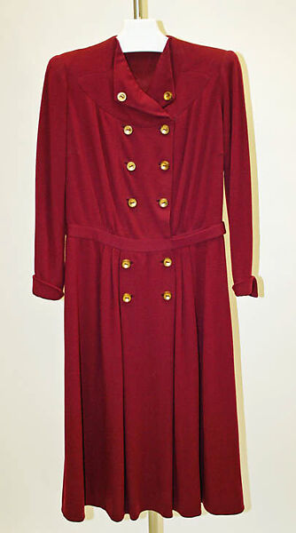 Dress, Mainbocher (French and American, founded 1930), wool, brass, American 